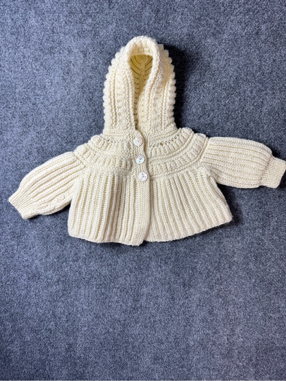 Hand-Knit Cream Hooded Baby Capelet Jacket